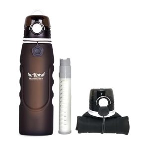 Gourde Filtrante HumaGreen 1 Litre Noire – Filtre à Eau Portable Réutilisable – Élimine 99,99% des Bactéries, Métaux Lourds – Idéal Randonnée, Voyage, Survie, Camping – Marque Française, SAV Rapide