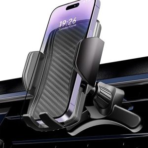 Hoppac Support Telephone Voiture Grille Aeration, Porte Téléphone Voiture, Accroche en Acier, 360° Rotation, Bouton de Libération, Socles Téléphone Portable Automobile pour Smartphone iPhone 4-7 in
