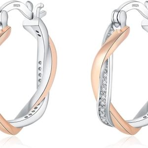 HEEYA Boucles d’oreilles Argent 925 Femme Hypoallergénique Créoles Plaqué or 18 Carats Avec 5A Zircon Cubique Rose dorée 20mm