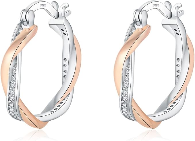 HEEYA Boucles d’oreilles Argent 925 Femme Hypoallergénique Créoles Plaqué or 18 Carats Avec 5A Zircon Cubique Rose dorée 20mm