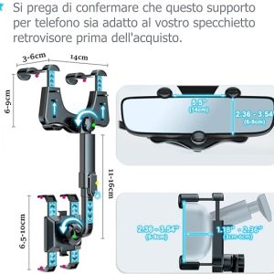 DMJWAN Porte-Supports Supports de Miroir rétroviseur pour Voiture pour téléphone Portable, Adapté pour Smartphone de 3 à 7 Pouces