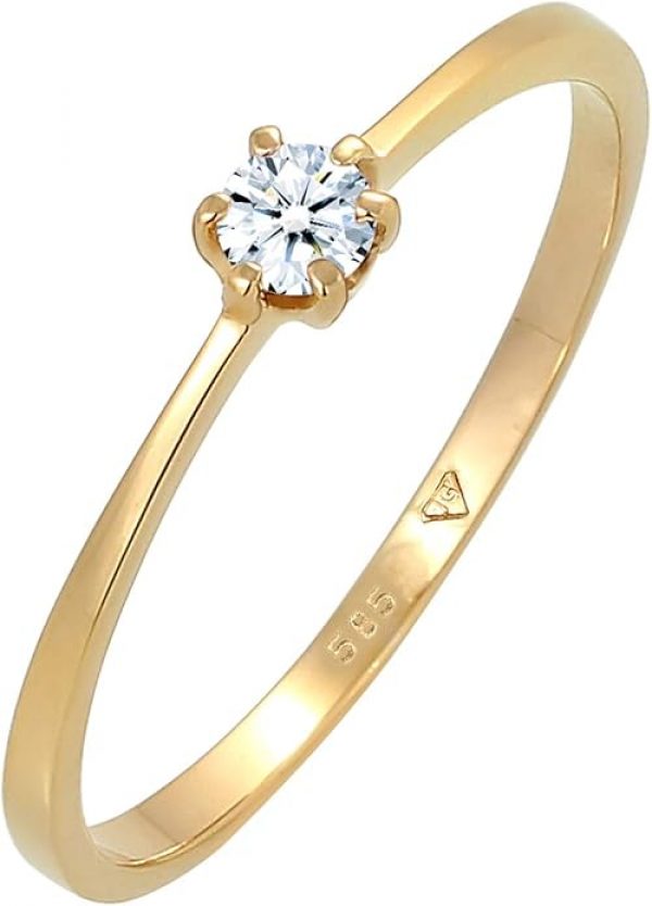Bague Femmes Solitaire Fiançailles avec Diamant (0.11 ct.) en Or Jaune