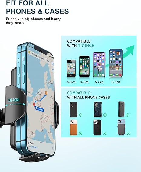 Hoppac Support Telephone Voiture, Porte Téléphone Voiture Tableau de Bord et Voiture Pare-Brise, 360 Degrés Rotation, Un Bouton de Libération, pour 4-7 in Smartphone – Image 7