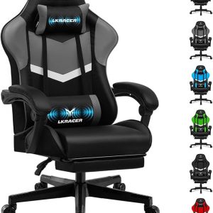 LUCKRACER Chaise de Gaming avec Repose-Pieds, Ergonomique, avec Coussin Lombaire réglable, Oreiller, Chaise de Jeu, Chaise Gamer réglable en Hauteur, Charge maximale de 150 kg