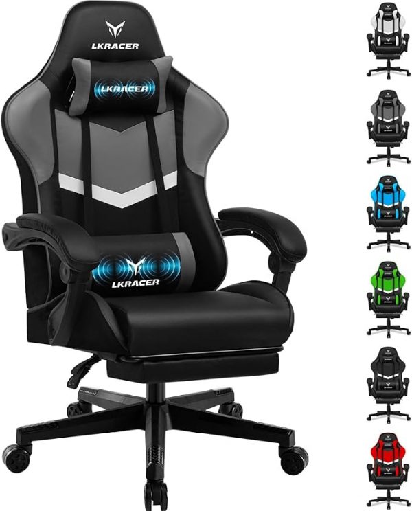 LUCKRACER Chaise de Gaming avec Repose-Pieds, Ergonomique, avec Coussin Lombaire réglable, Oreiller, Chaise de Jeu, Chaise Gamer réglable en Hauteur, Charge maximale de 150 kg