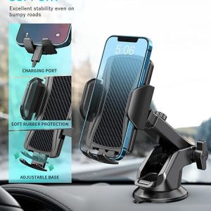 Hoppac Support Telephone Voiture, Porte Téléphone Voiture Tableau de Bord et Voiture Pare-Brise, 360 Degrés Rotation, Un Bouton de Libération, pour 4-7 in Smartphone