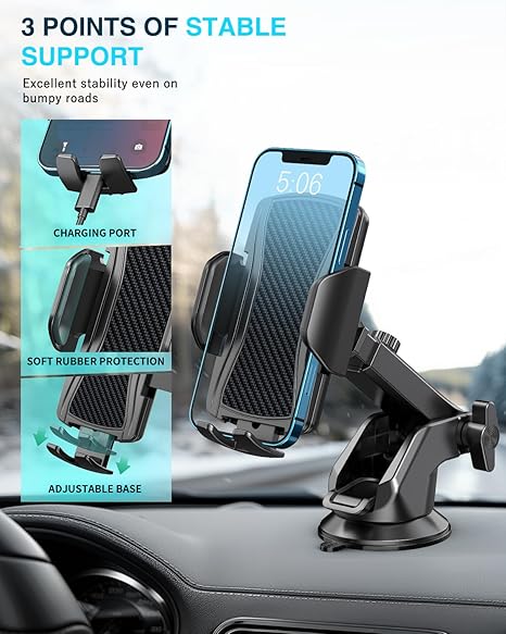 Hoppac Support Telephone Voiture, Porte Téléphone Voiture Tableau de Bord et Voiture Pare-Brise, 360 Degrés Rotation, Un Bouton de Libération, pour 4-7 in Smartphone – Image 3