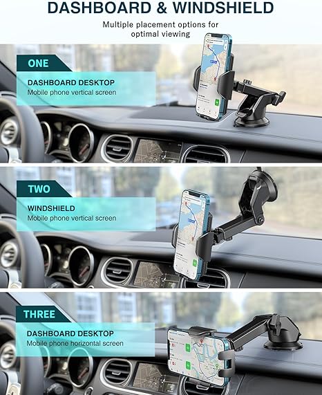 Hoppac Support Telephone Voiture, Porte Téléphone Voiture Tableau de Bord et Voiture Pare-Brise, 360 Degrés Rotation, Un Bouton de Libération, pour 4-7 in Smartphone – Image 2