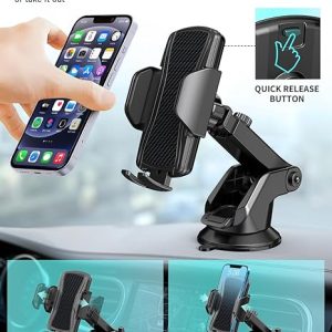 Hoppac Support Telephone Voiture, Porte Téléphone Voiture Tableau de Bord et Voiture Pare-Brise, 360 Degrés Rotation, Un Bouton de Libération, pour 4-7 in Smartphone