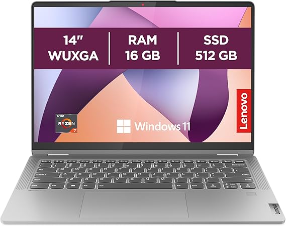 Lenovo IdeaPad Flex 5 14ABR8 - Ordinateur Portable 14'' WUXGA Tactile (AMD Ryzen 7 5825U, RAM 16Go, SSD 512Go, AMD Radeon Graphics, Windows 11 Home) Clavier AZERTY Français - Gris
