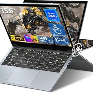 Moacreto 15,6 Pouces Ordinateur Portable 2 en 1, Ryzen 3 3200U processeur, 16 Go RAM SSD 512 Go, PC Portable écran IPS 1920 x 1080, avec RJ45, Type-C, USB 3.0, Ultra-Fin et léger Laptop Marque : Moacreto