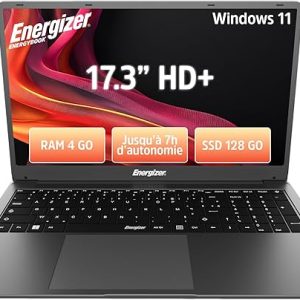 Energizer EnergyBook 17 – PC Portable 17,3″ HD+, Intel Celeron, 4 Go RAM, SSD 128 Go, Windows 11, Clavier AZERTY – USB 3.0, HDMI – Ordinateur Laptop Gris Grande Autonomie