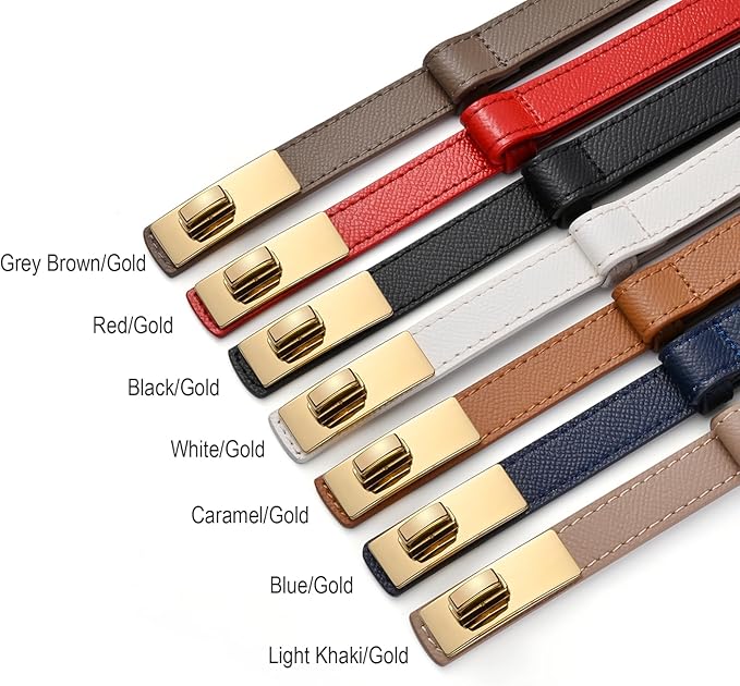 HATOFES Ceinture pour femme, réglable, fine, décorative, en cuir, alliage solide, à fermeture rotative, pour robes, jeans, pantalons – Image 5