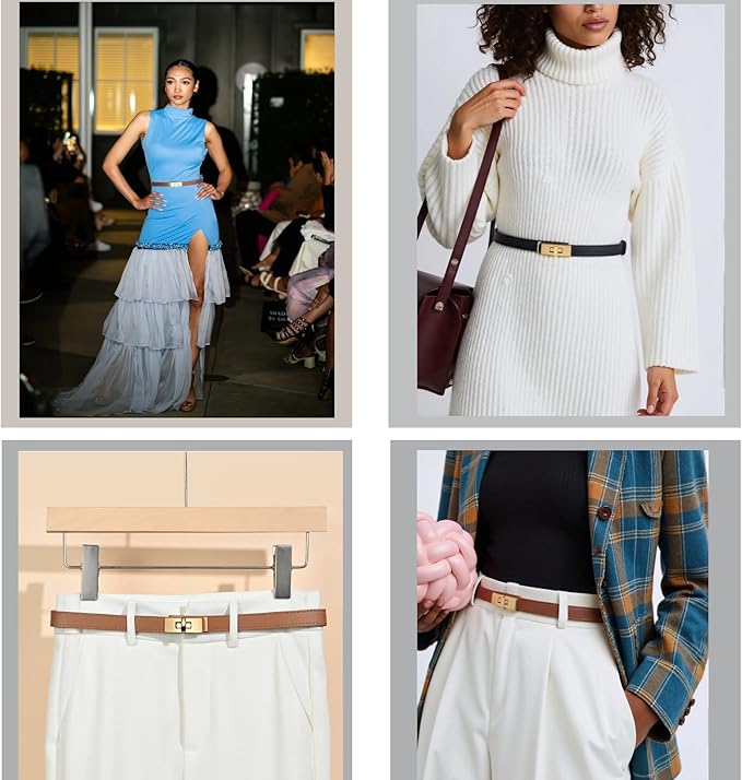 HATOFES Ceinture pour femme, réglable, fine, décorative, en cuir, alliage solide, à fermeture rotative, pour robes, jeans, pantalons – Image 6