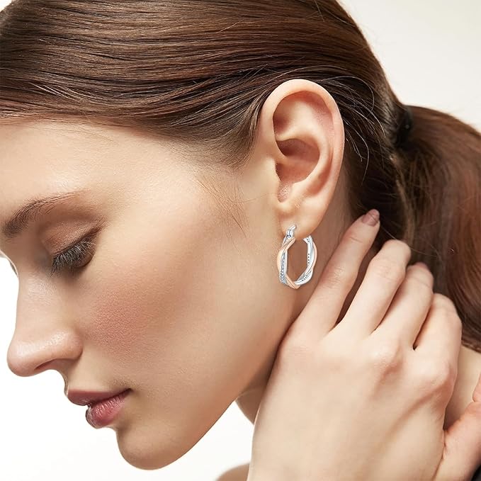 HEEYA Boucles d’oreilles Argent 925 Femme Hypoallergénique Créoles Plaqué or 18 Carats Avec 5A Zircon Cubique Rose dorée 20mm – Image 3