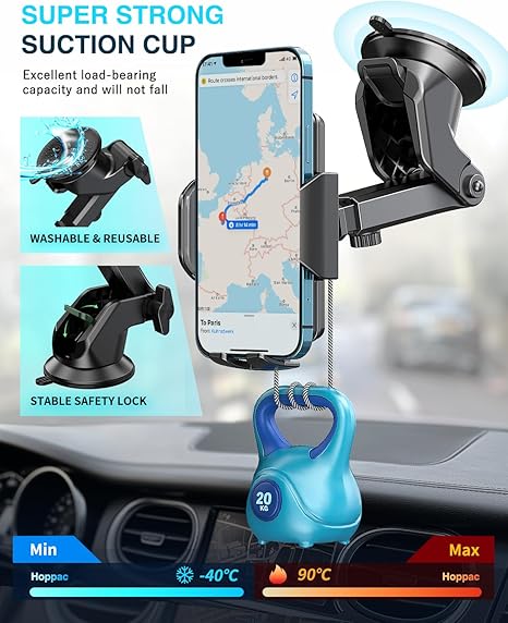 Hoppac Support Telephone Voiture, Porte Téléphone Voiture Tableau de Bord et Voiture Pare-Brise, 360 Degrés Rotation, Un Bouton de Libération, pour 4-7 in Smartphone – Image 5