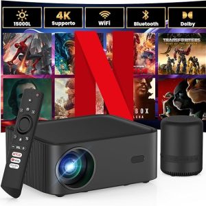 HOPVISION Mini videoprojecteur【Netflix Certifié & Dolby】 avec Haut-Parleur BT, 15000L Retroprojecteur 4K WiFi Bluetooth, Mini Projecteur 1080P Full HD Compatible Youtube/Prime Video/Smartphones/PS5