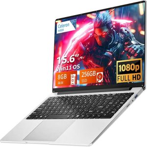 Ordinateur Portable 15.6 Pouces, Win 11 PC Portable 8Go LPDDR4 RAM 256Go SSD, Celeron N4000 Processor, Laptop 1980*1080 IPS FHD Écran, WiFi5/Mini-HDMI/USB3.0/BT4.2/Webcan, Carte TF Développer to 1To