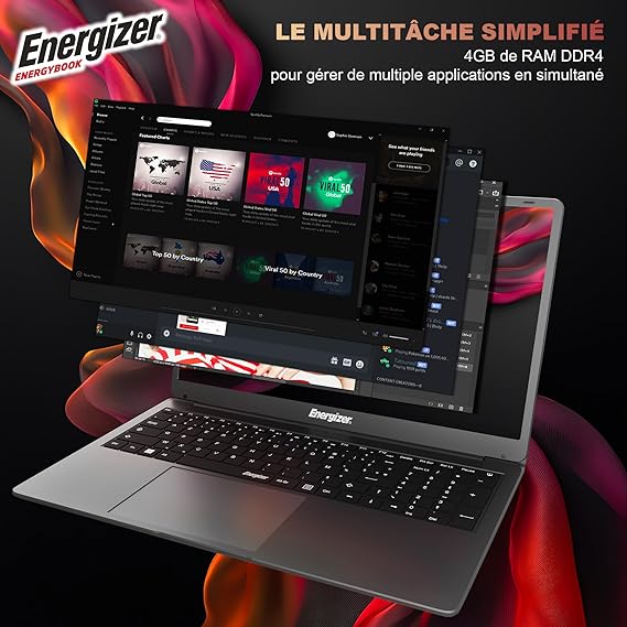 Energizer EnergyBook 17 – PC Portable 17,3" HD+, Intel Celeron, 4 Go RAM, SSD 128 Go, Windows 11, Clavier AZERTY – USB 3.0, HDMI – Ordinateur Laptop Gris Grande Autonomie – Image 3