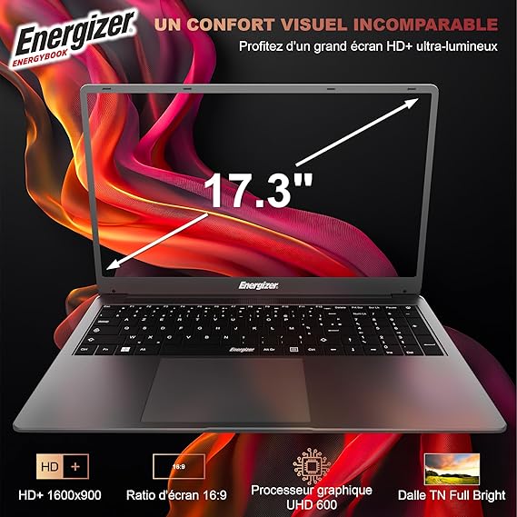 Energizer EnergyBook 17 – PC Portable 17,3" HD+, Intel Celeron, 4 Go RAM, SSD 128 Go, Windows 11, Clavier AZERTY – USB 3.0, HDMI – Ordinateur Laptop Gris Grande Autonomie – Image 5