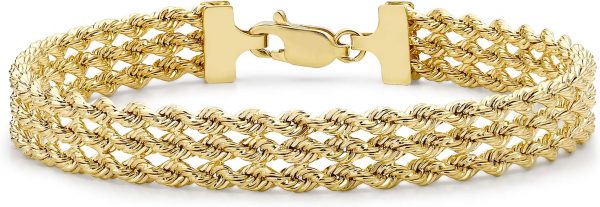 Femme Or Jaune 9 ct Bracelet 3 Brins Rope de 18 cm/7 pouces
