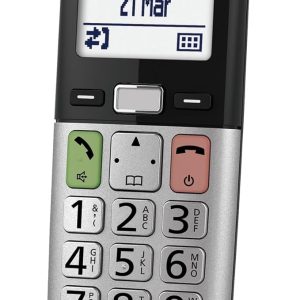 Panasonic KX-TGUA40EXB Combiné Supplémentaire pour Téléphones Numériques sans Fil KX-TGU430/KX-TGU410, Écran LCD, Appel Favori, Compatible avec Aides Auditives, Unité Principale Requise,Noir & Argent