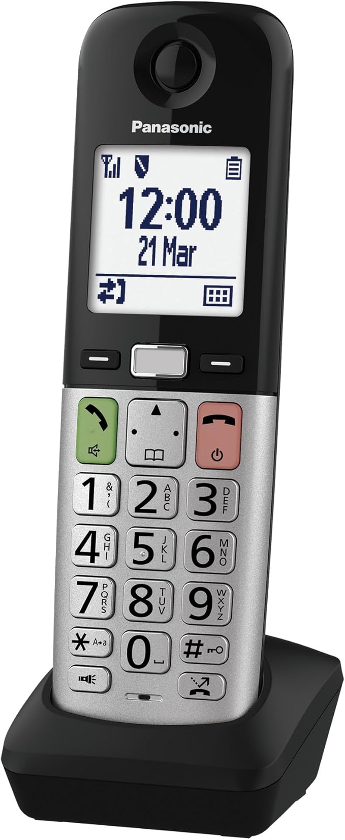 Panasonic KX-TGUA40EXB Combiné Supplémentaire pour Téléphones Numériques sans Fil KX-TGU430/KX-TGU410, Écran LCD, Appel Favori, Compatible avec Aides Auditives, Unité Principale Requise,Noir & Argent