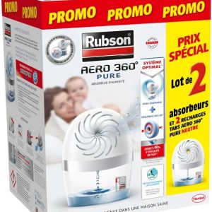 Rubson | Absorbeurs d’humidité AERO 360° Pure (2 appareils + 2 recharges) – Lot de 2 assainisseurs et déshumidificateurs d’air pour pièces de 20 m² – Recommandé par l’AFPRAL*