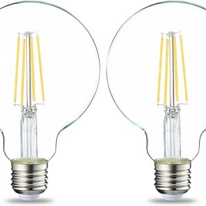 Amazon Basics Lot de 2 ampoules LED en forme de globe G93 Culot Edison à vis E27 7 W (équivalent 60 W) CRI80, Filament blanc chaud Intensité non variable