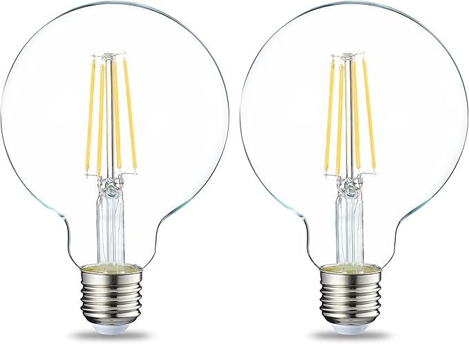 Amazon Basics Lot de 2 ampoules LED en forme de globe G93 Culot Edison à vis E27 7 W (équivalent 60 W) CRI80, Filament blanc chaud Intensité non variable