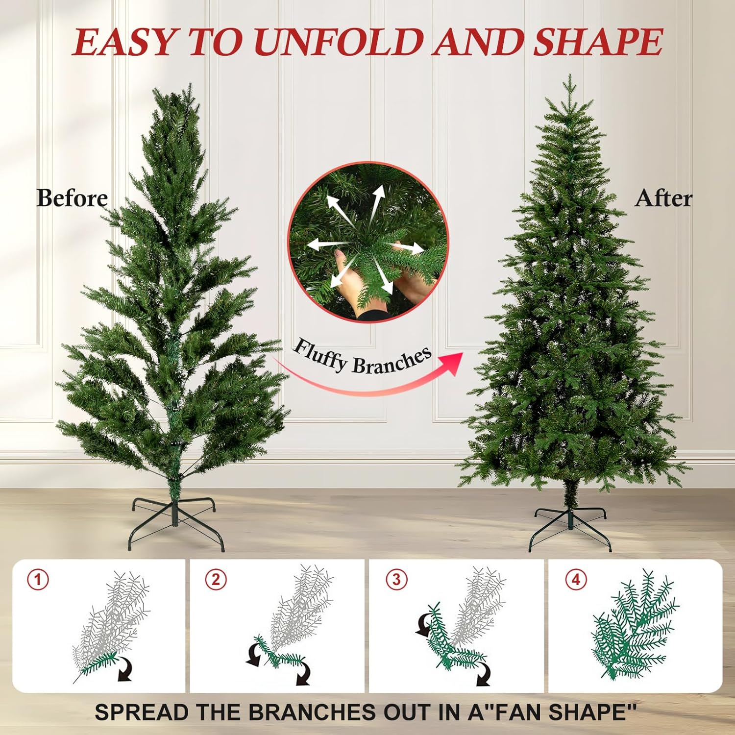 Uten Sapin de Noël Artificiel 150 cm, Réaliste PE Arbre Noël Décoration Intérieur, 386 Aspect Naturel Branches en PVC & PE, Branches de Charnière, 2 Styles, Base en Métal, Réutilisable – Image 2