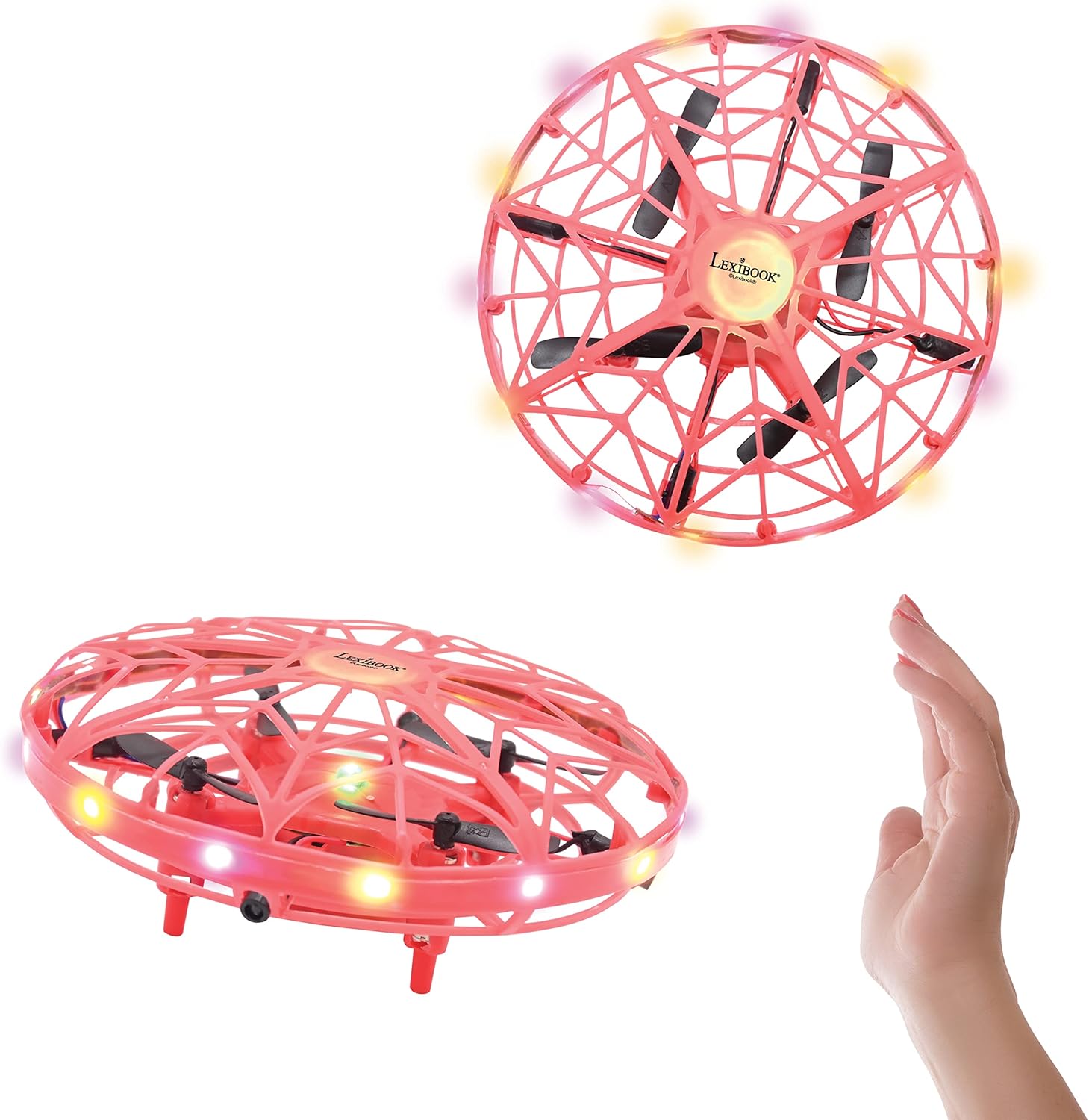 Lexibook, Crosslander® UFO, Premier Drone Lumineux Rechargeable avec contrôle gestuel, jusqu'à 5km/h, capteur de Mouvement, Maintien de l'altitude, Effets Lumineux, Rouge, UFO01 – Image 4