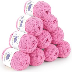 Lot de 10 pelotes de laine à tricoter en acrylique super douce à 5 plis pour crochet, tricot et loisirs créatifs – Kaki – 10 x 50 g – Pour projets