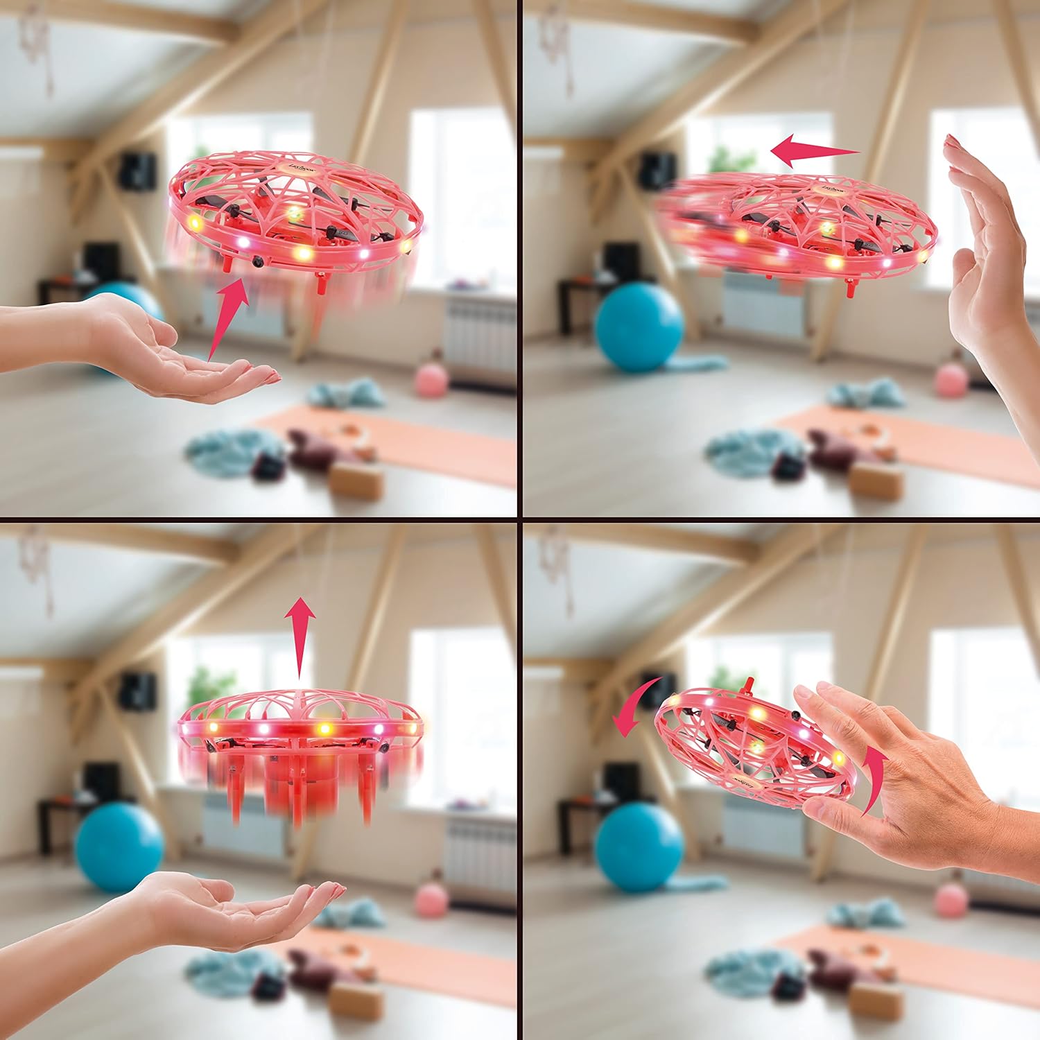 Lexibook, Crosslander® UFO, Premier Drone Lumineux Rechargeable avec contrôle gestuel, jusqu'à 5km/h, capteur de Mouvement, Maintien de l'altitude, Effets Lumineux, Rouge, UFO01 – Image 5