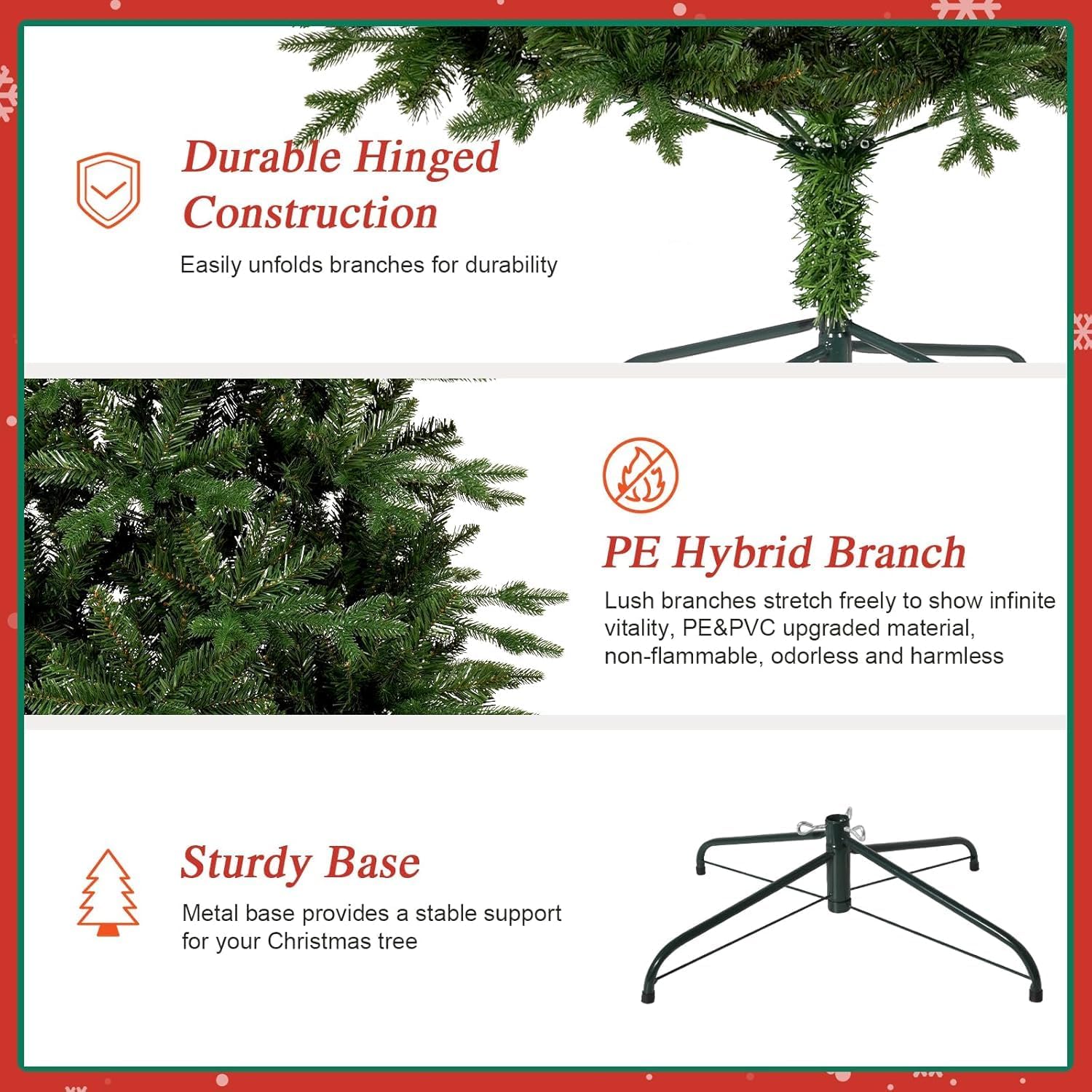 Uten Sapin de Noël Artificiel 150 cm, Réaliste PE Arbre Noël Décoration Intérieur, 386 Aspect Naturel Branches en PVC & PE, Branches de Charnière, 2 Styles, Base en Métal, Réutilisable – Image 4