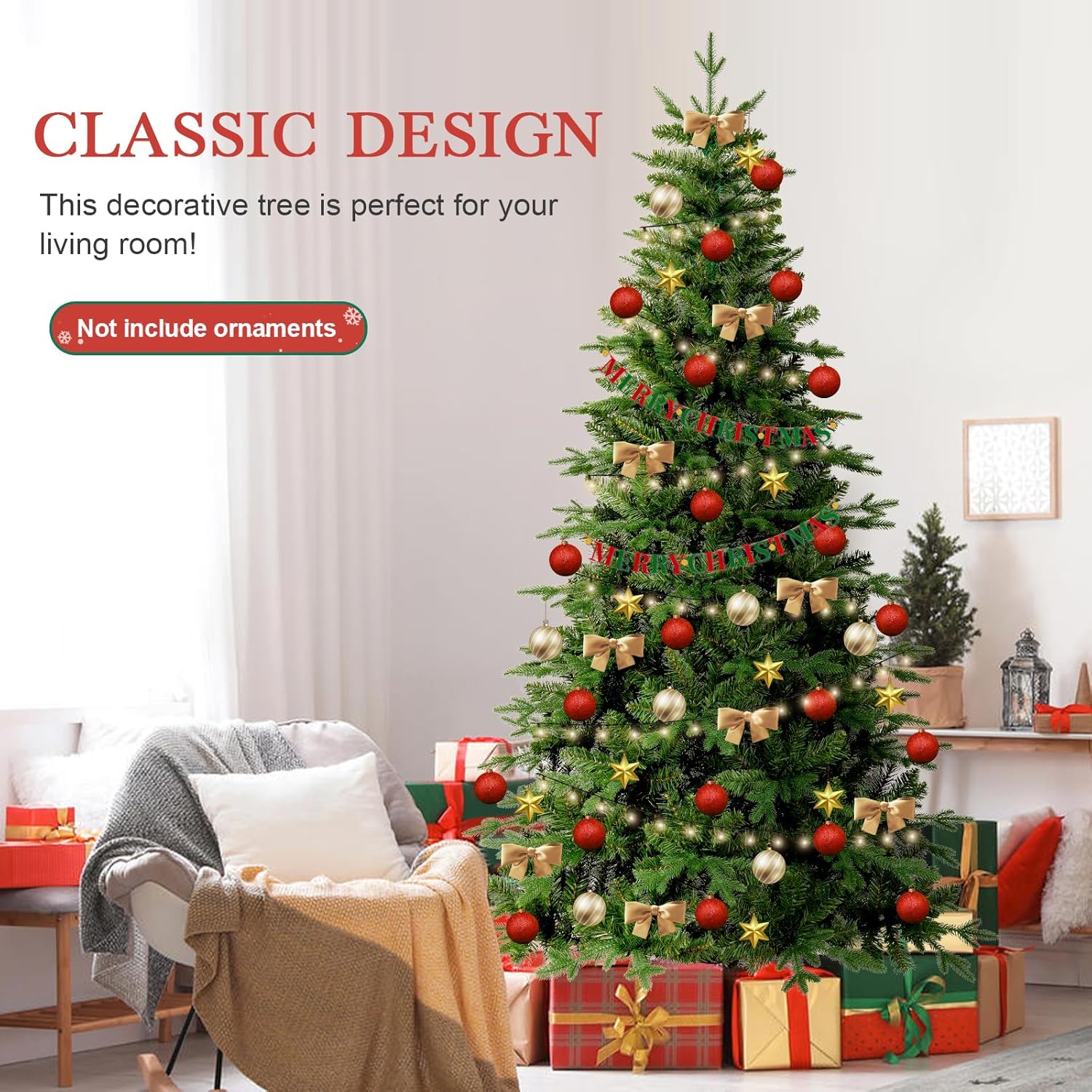 Uten Sapin de Noël Artificiel 150 cm, Réaliste PE Arbre Noël Décoration Intérieur, 386 Aspect Naturel Branches en PVC & PE, Branches de Charnière, 2 Styles, Base en Métal, Réutilisable – Image 3