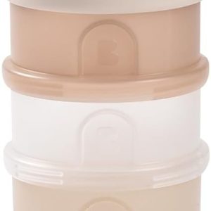BÉABA, Boite doseuse de Lait en Poudre Empilable, 100% Hermétique, 4 Compartiments, Made in France, Grande contenance, Usage Evolutif, Facile à transporter, Translucide Argile