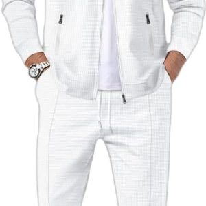 2 Pièces Survêtement Homme Waffle Soft Ensemble Veste Sweat Et Pantalon Jogging Combinaison De Sport