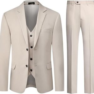 Allthemen Costumes Hommes Mariage 3 Pièces 2 Boutons élastique Veste Formel d&rsquo;affaires Couleur Unie