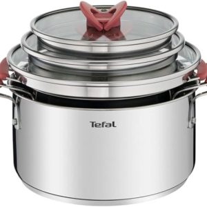 Tefal Origins Batterie de cuisine 8 pièces, 3 casseroles 16/18/20 cm, 2 poêles 20/24 cm, 3 couvercles verre, Non induction, Revêtement antiadhésif, Thermo-signal B461S546
