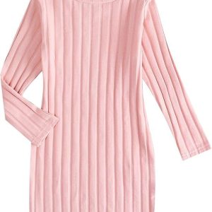Robe princesse en tricot pour petites filles, couleur unie, col haut, manches longues, printemps-hiver Pulls Noirs Pour Filles Zippés Womens Sweaters Robes Pour Filles Avec Poches Pour Invités De