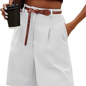 Bermuda pour femme décontracté élastique taille haute jambe large longueur genou avec poches Short d&rsquo;été