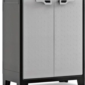 Keter Armoire Haute Titan – Armoire de Rangement en Résine – Étagères Modulables, Pieds Réglables, Charnières Métalliques – Cuisine, Garage, Atelier, Placard – 80 x 44 x 182cm – Noir/Gris