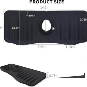 Tapis récupérateur d&rsquo;eau en silicone pour robinet de cuisine, salle de bain, maison de ferme (noir)