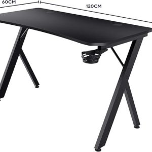 Trust Gaming GXT 712 Dynamus Bureau 120 x 60 cm, Bureau Gamer avec Support de Casque et Porte-gobelet, Table avec Pieds Métalliques, Système de Gestion des Câbles, Bureau Ordinateur PC, Noir