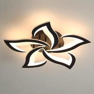 Comely Plafonnier LED, Luminaire Plafonnier 60W 6750LM, Lustre Salon Moderne, Lampe de Plafond de Pétale pour Salon Chambre Cuisine Salle à Manger, Lumière Blanche Chaude 3000K, Dia 60cm, Noir [Classe énergétique E]