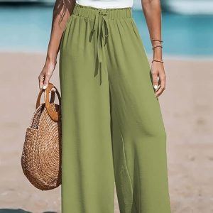 Pantalon Palazzo décontracté taille haute pour femme avec poche