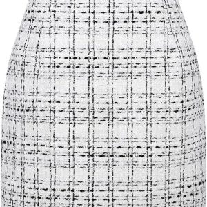 IDEALSANXUN Mini jupe crayon en laine avec motif à carreaux et taille haute, pour femme