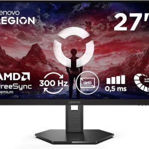 Lenovo Legion 27Q-11 – Écran Gaming Pro 27 » QHD (IPS, 300Hz, 0.5ms MPRT, 2X HDMI 2.1, DP 1.4, Câble DP, AMD FreeSync Premium) Réglage en Inclinaison/Hauteur/Rotation/Pivot – Noir