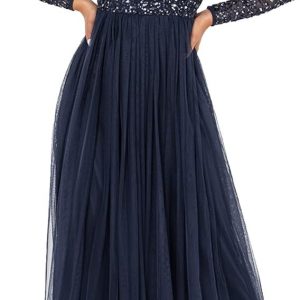 Maya Deluxe Taupe Blush Embellished Long Sleeve Maxi Dress Robe de Demoiselle d&rsquo;honneur Femme ,